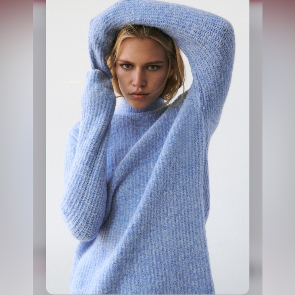 NWT ZARA LIGHT BLUE KNIT MOCK NECK DRESS - Picture 7 of 13